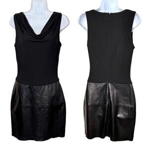 Maria Bianca Nero Black Cowl Neck Leather Skirt Sleeveless Mini Dress Small NWOT
